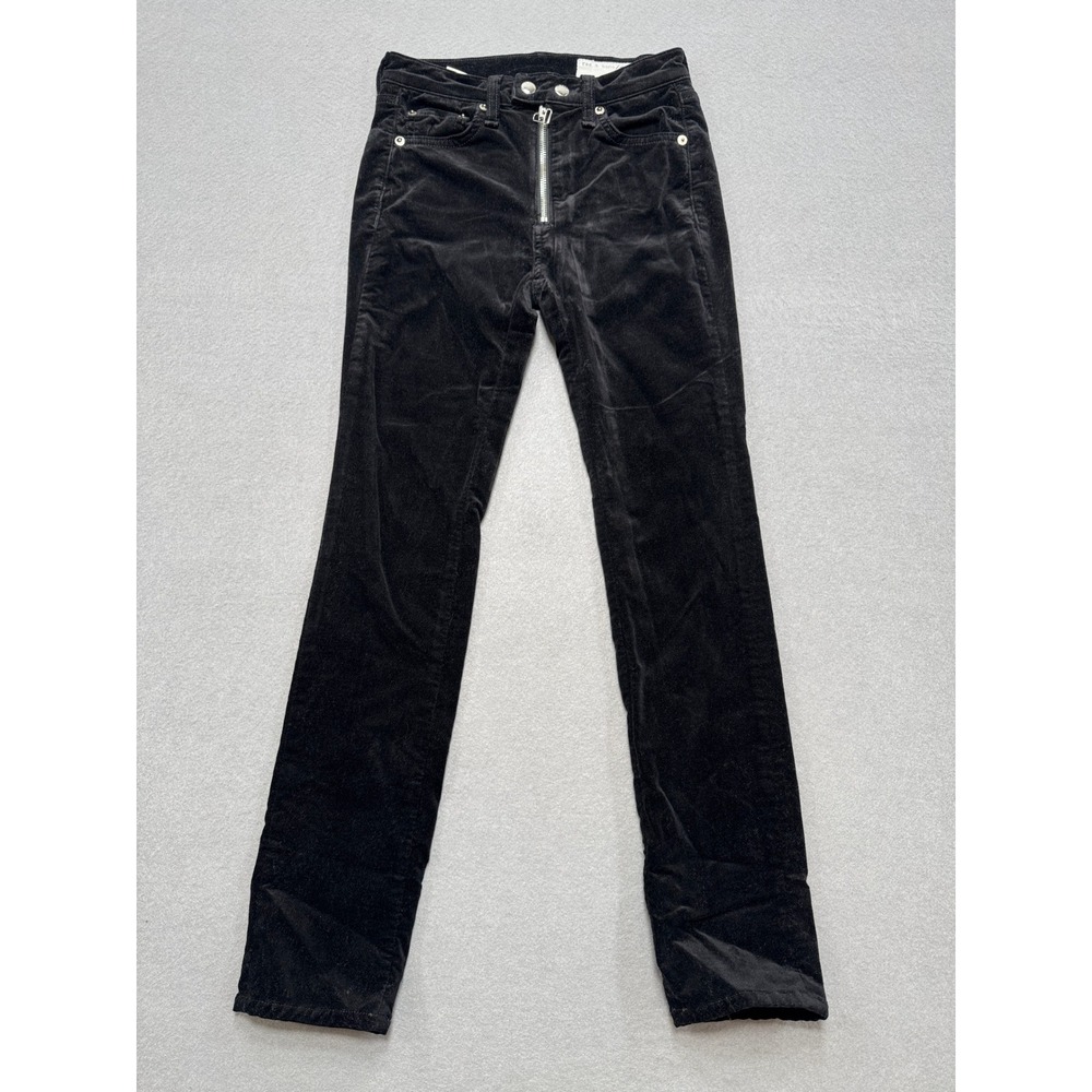 Rag‎ & Bone Velvet Jeans Women's 23 Black Mid Rise Ankle Slim Fit Skinny Stretch
